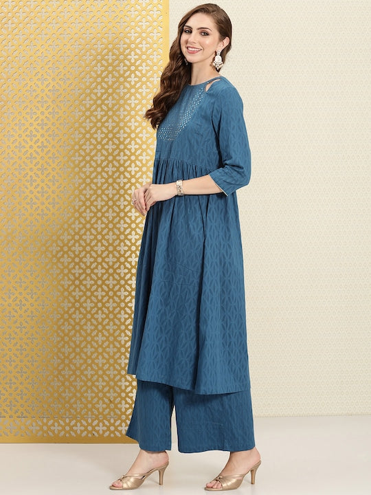 House of Pataudi Women Jashn Sequinned Pure Cotton Kurta with Palazzos