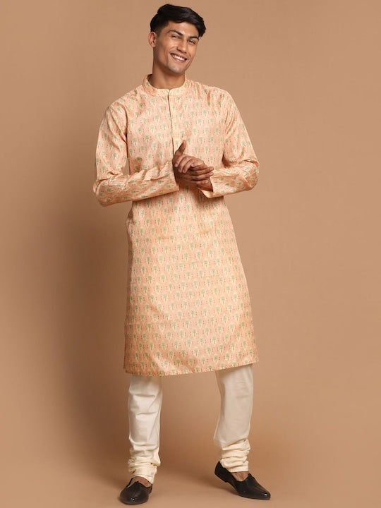Vastramay Men Pink Ethnic Motifs Printed Straight Kurta