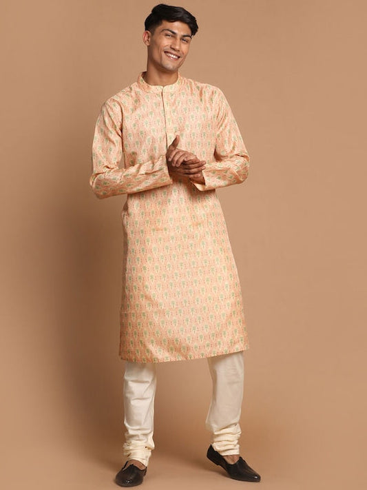 Vastramay Men Pink Ethnic Motifs Printed Straight Kurta