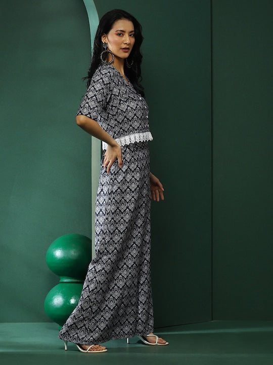 AKS Printed Crop Top With Palazzos