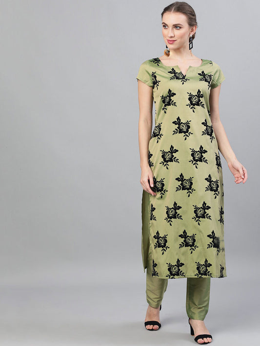 AKS Couture Floral Printed Regular Kurta with Trousers