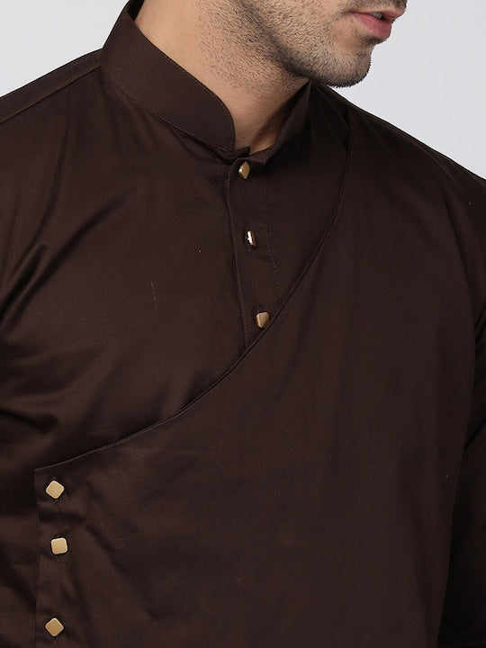 Vastramay Men Coffee Brown Thread Work Kurta