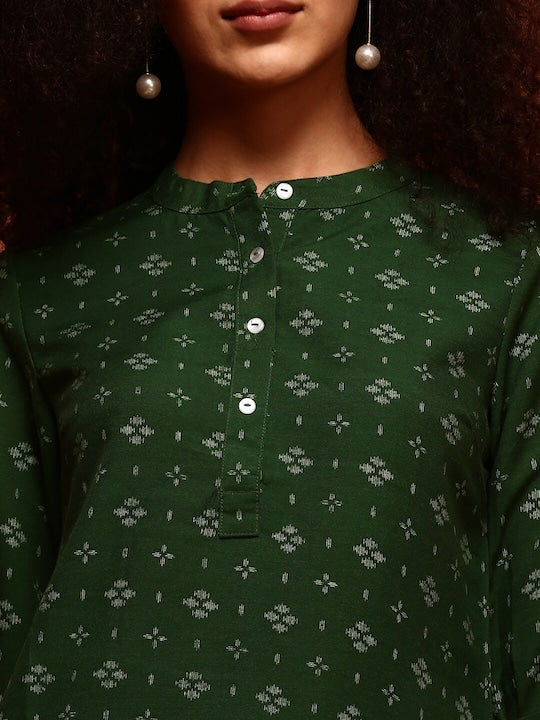 IMARA Ethnic Motifs Printed Mandarin Collar Kurta
