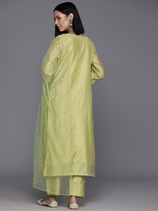 Varanga Floral Embroidered Regular Chanderi Silk Kurta with Trousers & Dupatta