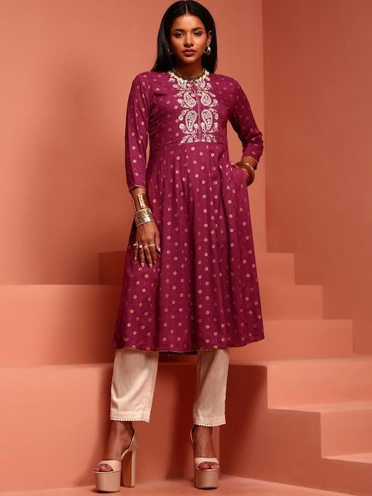 IMARA Ethnic Motifs Printed Zari Anarkali Kurta