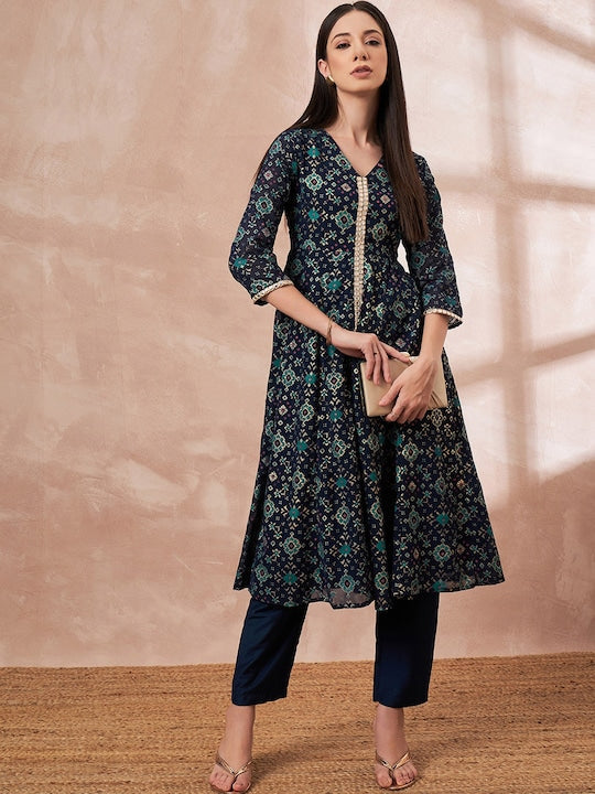 All about you Ethnic Motifs Printed A-line Kurta With Trousers