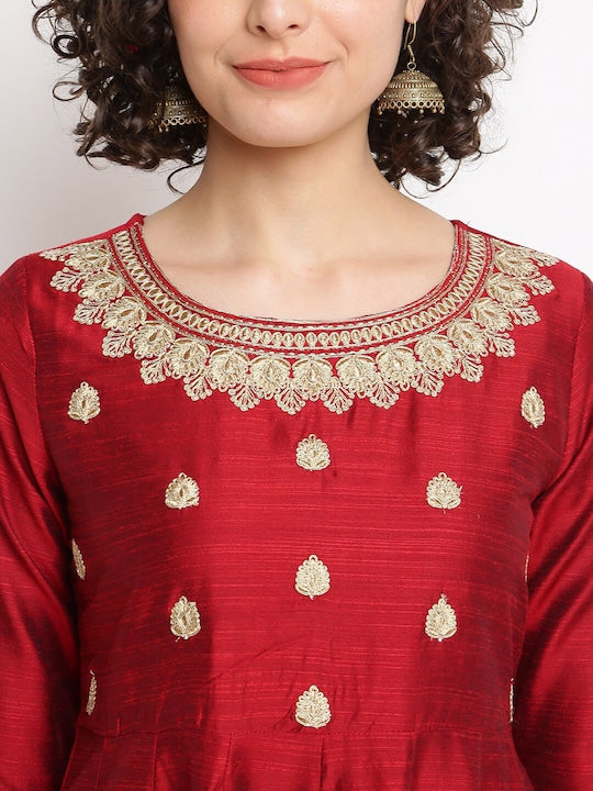 IMARA Floral Embroidered Brocade Kurta & Trouser With Dupatta