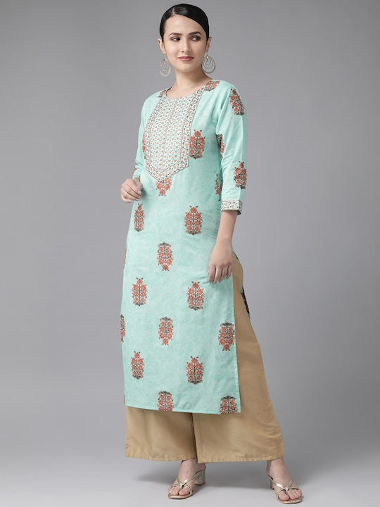Yufta Women Blue Ethnic Motifs Printed Straight Kurta