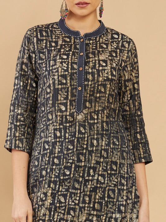 Soch Women Navy Blue Printed Kurta with Trousers