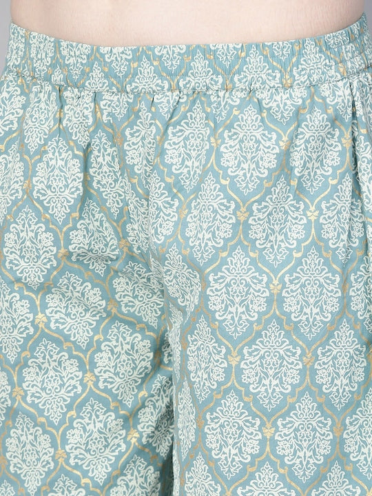 Yufta Women Blue & Off-White Printed Kurta with Palazzos