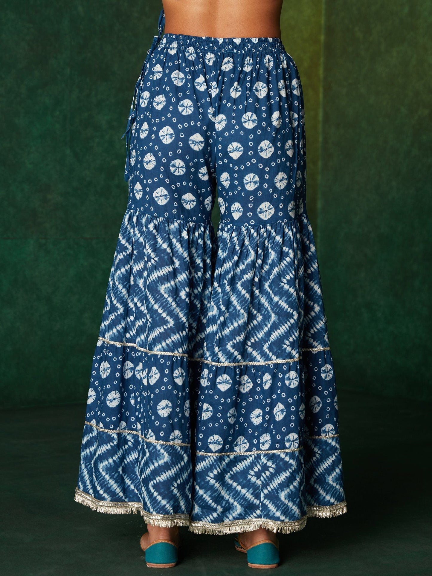 Likha Indigo Bandhani Printed Short Kurta With Sharara & Dupatta(Set of 3) LIKSKD137 (Set of 3)