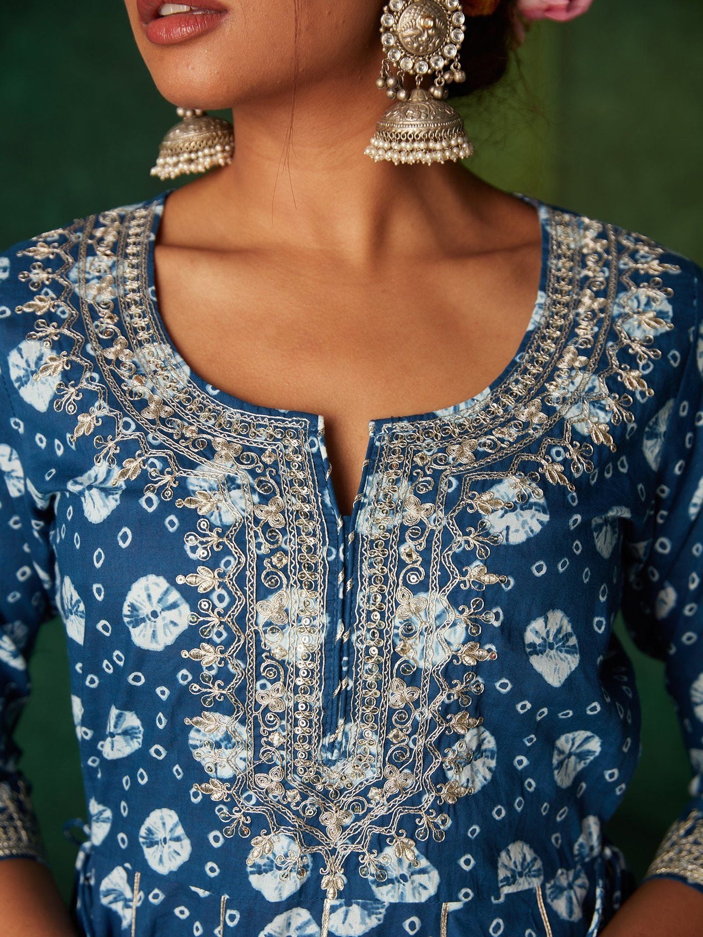 Likha Indigo Bandhani Printed Short Kurta With Sharara & Dupatta(Set of 3) LIKSKD137 (Set of 3)