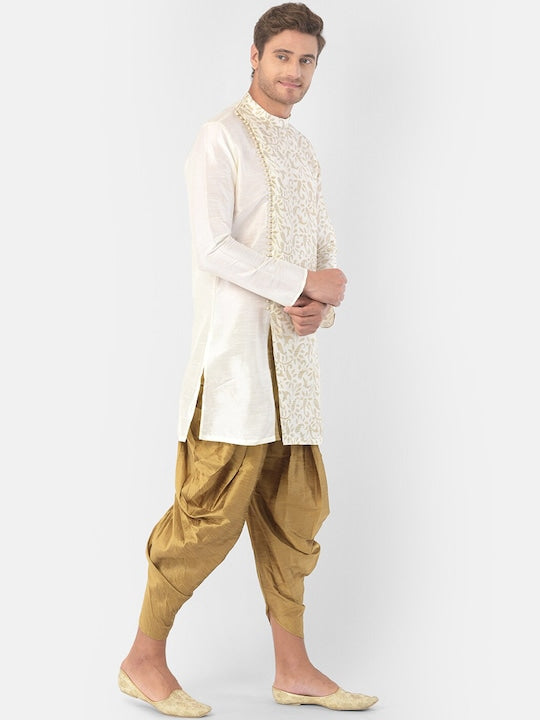 Deyann Men Off White & Gold-Toned Ethnic Motifs Printed Kurta