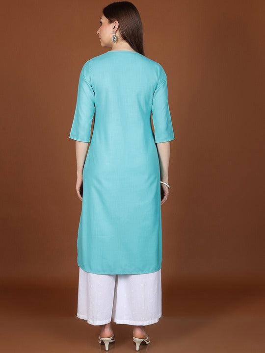 Vishudh Blue V-Neck A-Line Kurta