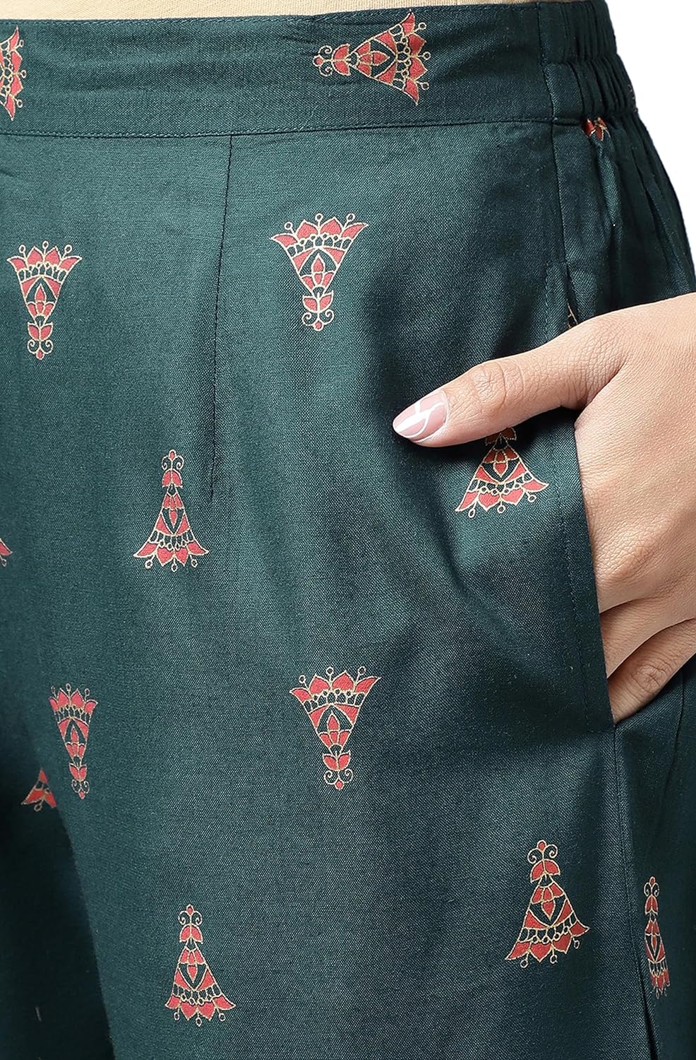 Janasya Women's Teal Green Rayon Foil Printed Kurta with Pant