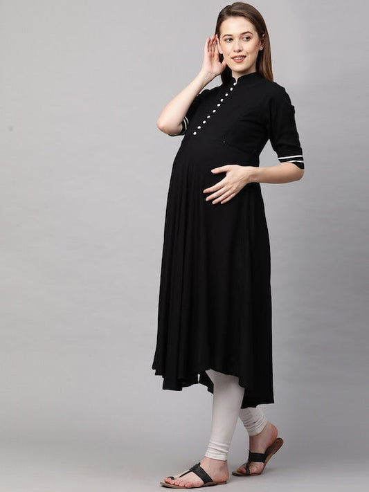 MomToBe Women Black Maternity Nursing Kurta - M