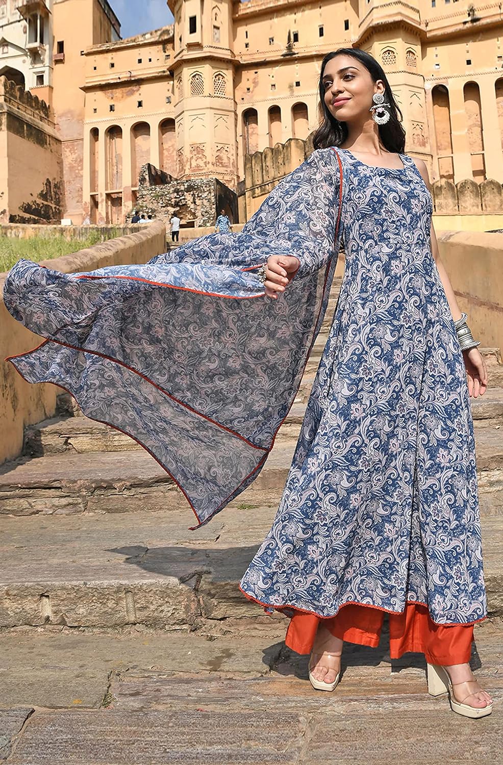 Janasya Women Georgette Kurta With Palazzo & Dupatta