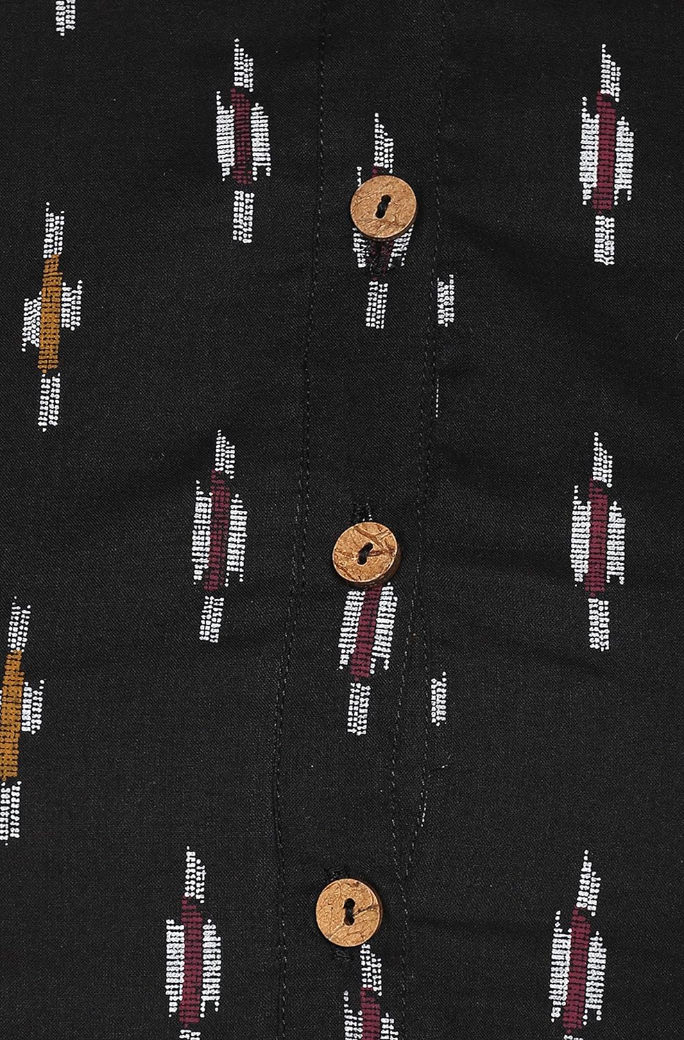Janasya Women's Black Cotton Ikat Straight Kurta