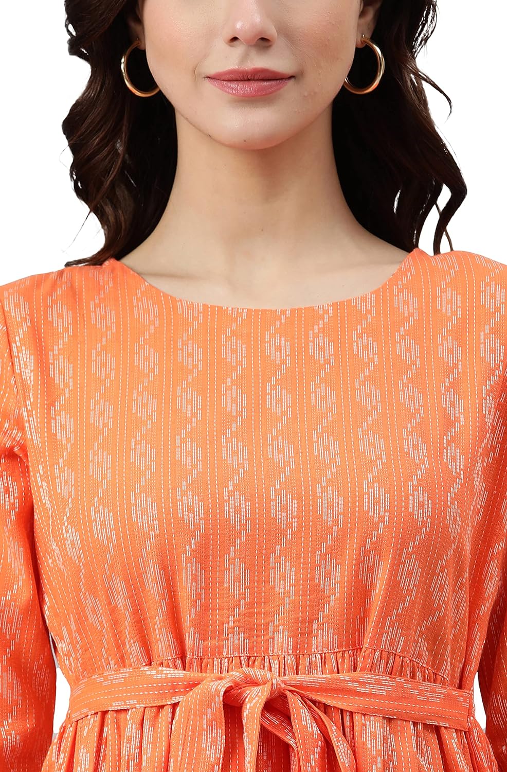 Janasya Women's Blue Cotton Woven Midi Dress Orange