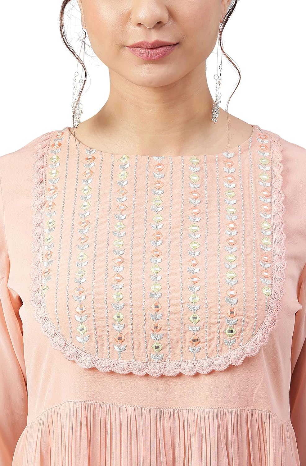 Janasya Women's Peach Georgette Thread Work Kurta with Sharara