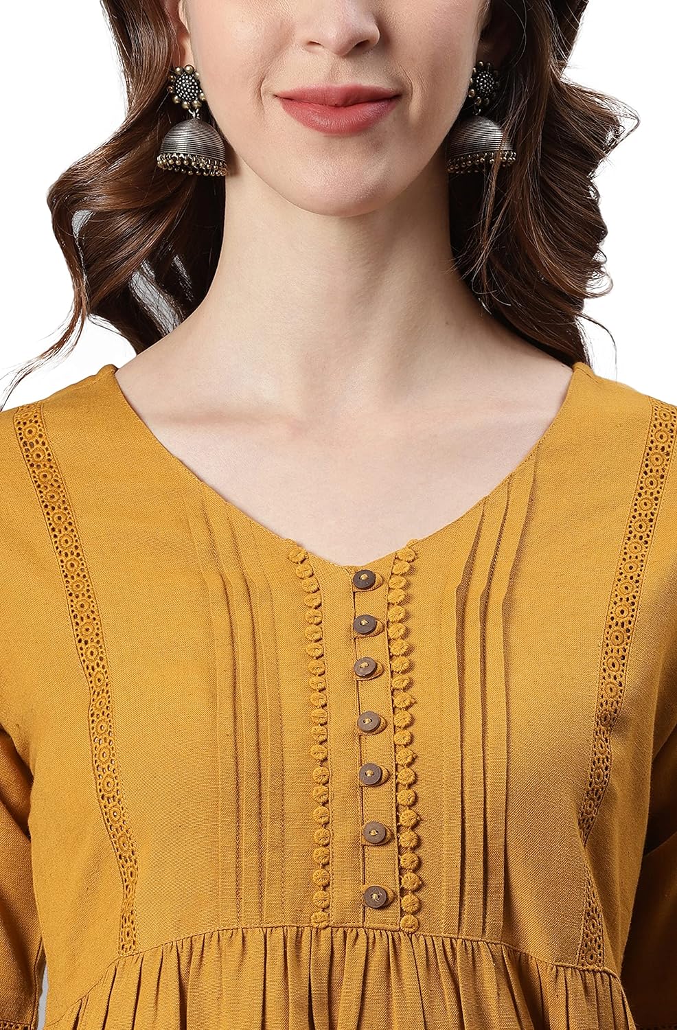 Janasya Women's Mustard Cotton Flex Tunic