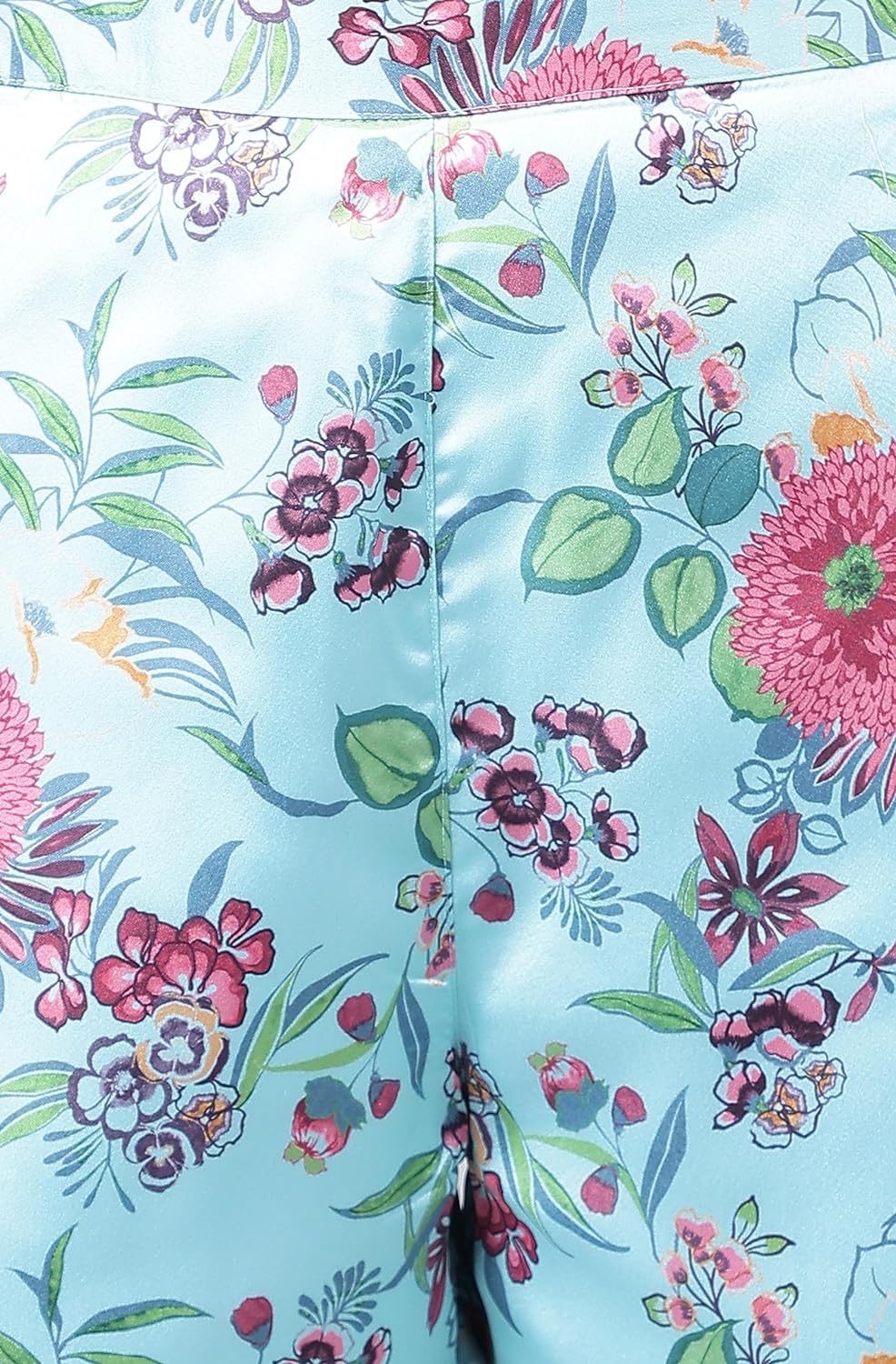 Janasya Women's Aqua Blue Satin Digital Floral Printed Kurta with Pant