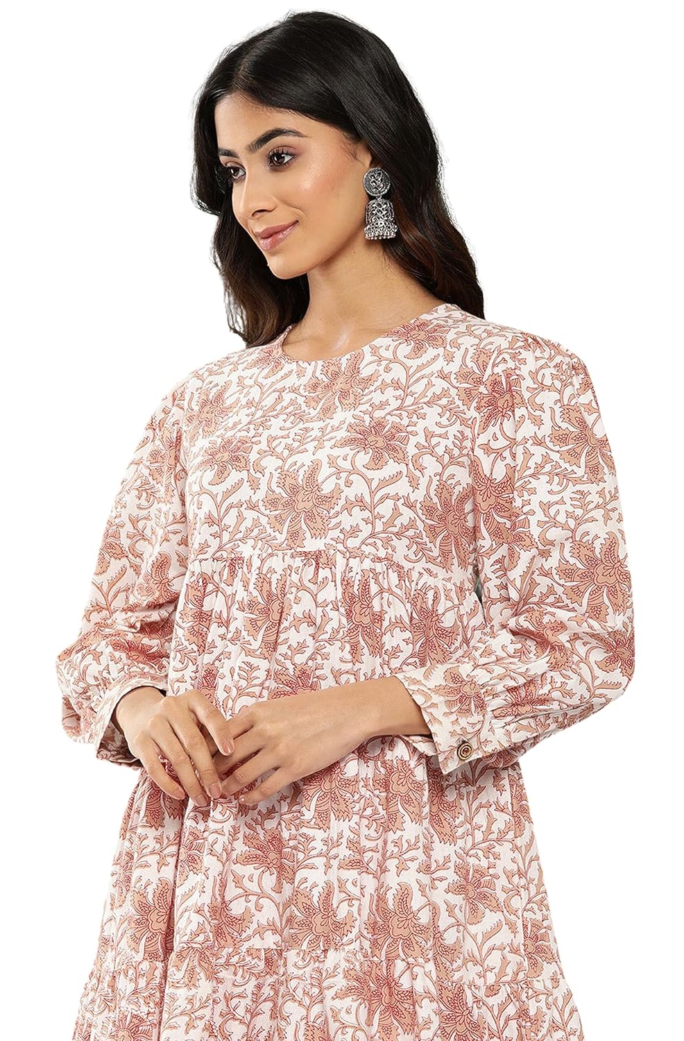 Janasya Women's White Cotton Botanical Printed Co-ords Set