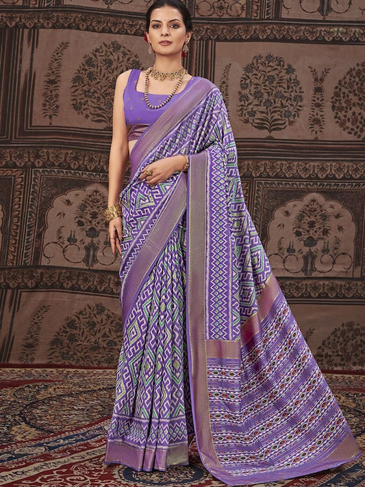 Satrani Ethnic Motifs Woven Design Zari Pure Silk Pochampally Saree