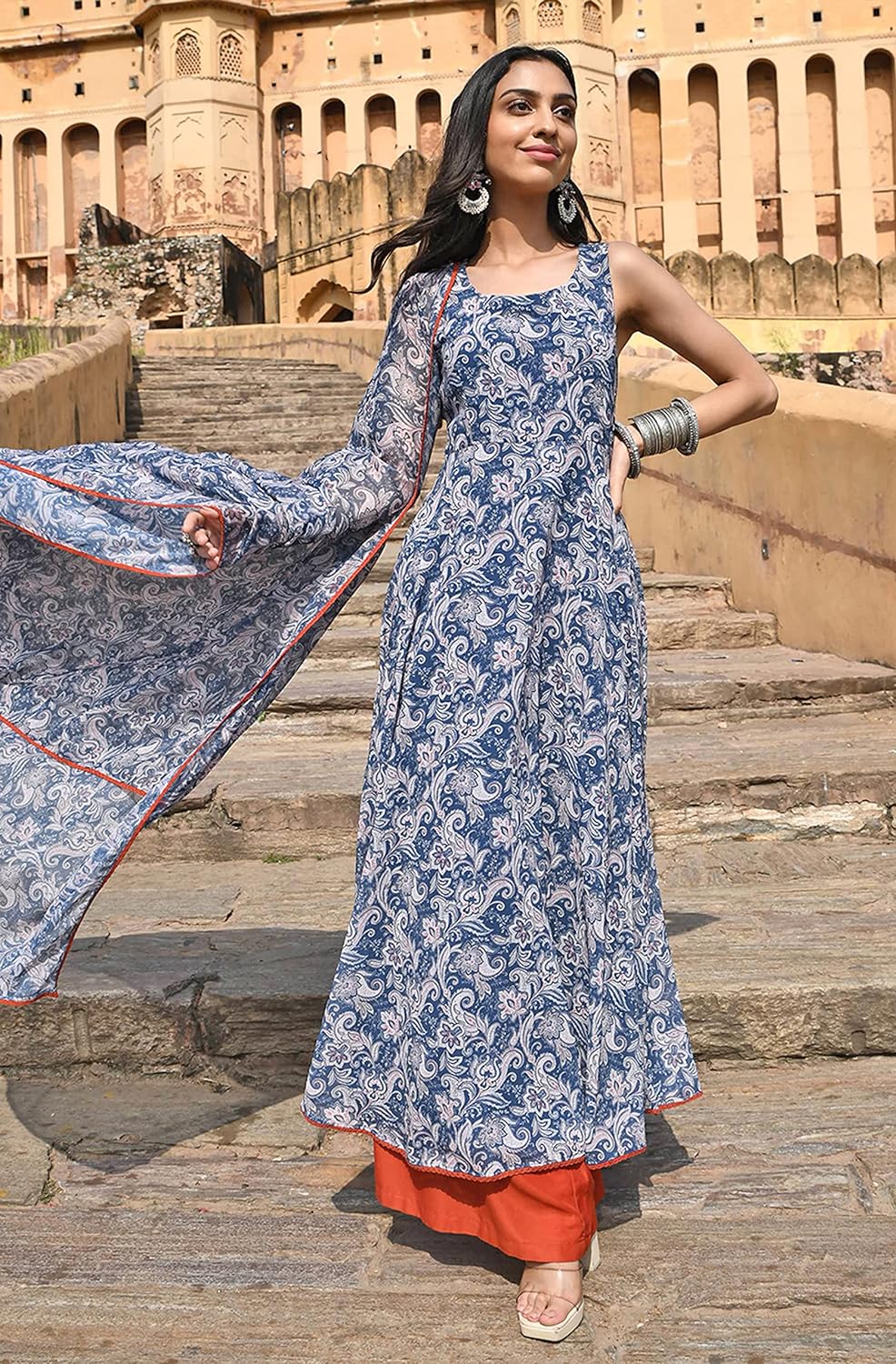 Janasya Women Georgette Kurta With Palazzo & Dupatta