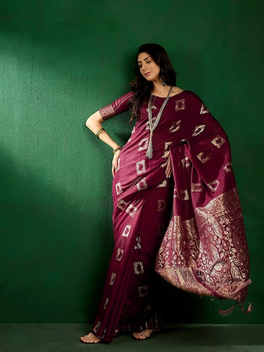 Sangria Geometric Woven Design Banarasi Saree