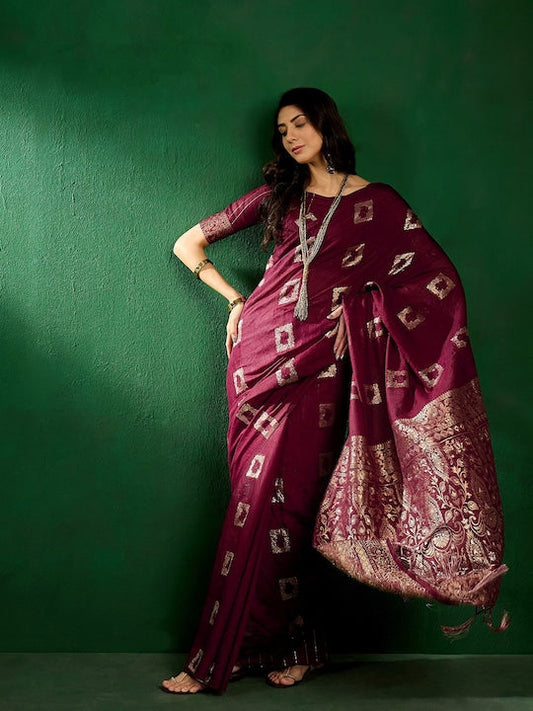 Sangria Geometric Woven Design Banarasi Saree