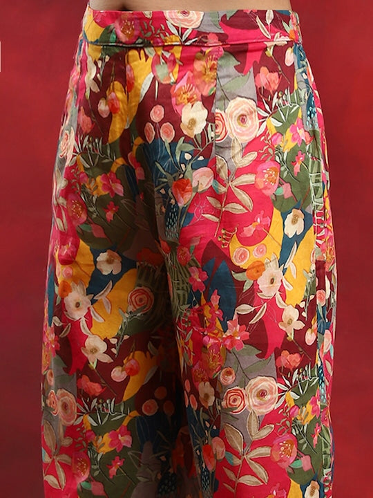 AKS Couture Floral Printed Shirt Collar Regular Pure Cotton Kurta With Salwar