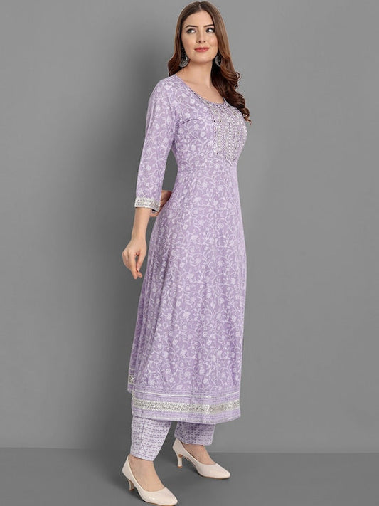 Singni Women Purple Ethnic Motifs Embroidered Mirror Work Kurta with Trousers & Dupatta