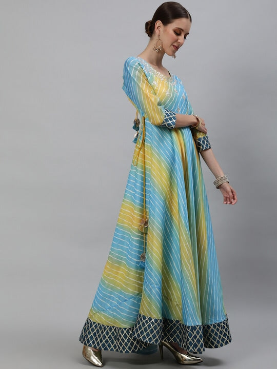 AKS Couture Striped Embellished Maxi Dress