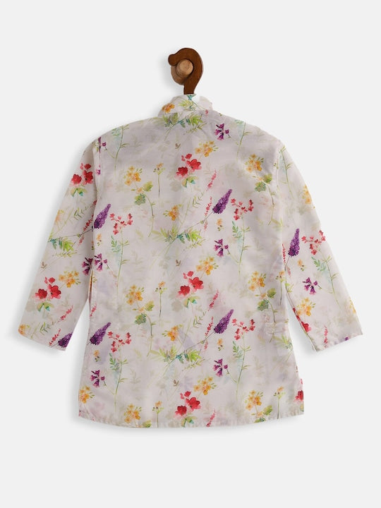 Vastramay Sishu Boys Cream-Coloured Floral Printed Kurta