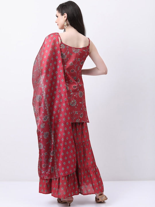 Vishudh Shoulder Straps Floral Printed Regular Kurti with Sharara & With Dupatta