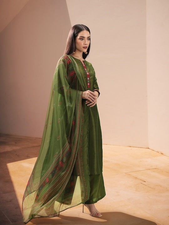 All about you Floral Yoke Design Regular Kurta with Palazzos & Dupatta