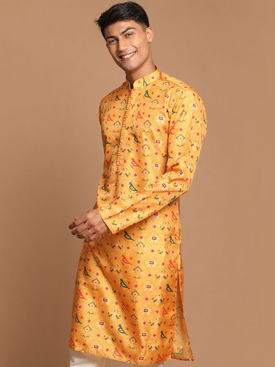 Vastramay Men Yellow Printed Kurta