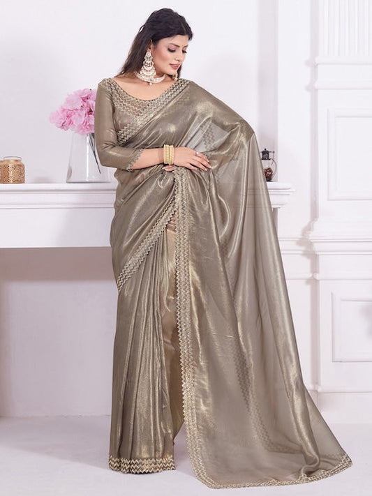 Saree mall Embellished Border Beads and Stones Organza Saree