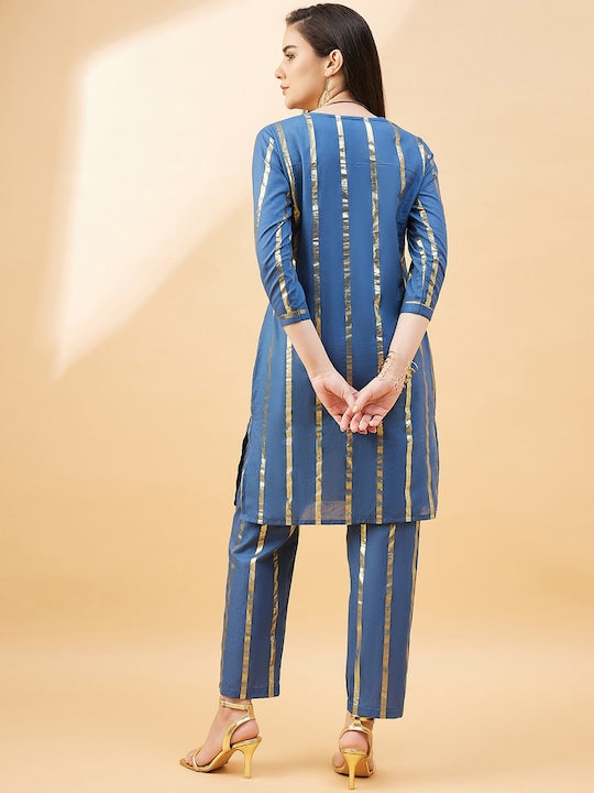All about you Women Striped Regular Kurta with Trousers