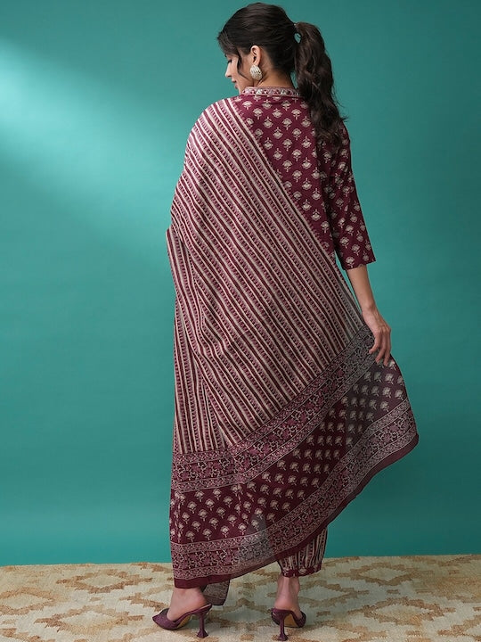 Vishudh Ethnic Motifs Printed Mirror Work Regular Kurta with Salwar & Dupatta