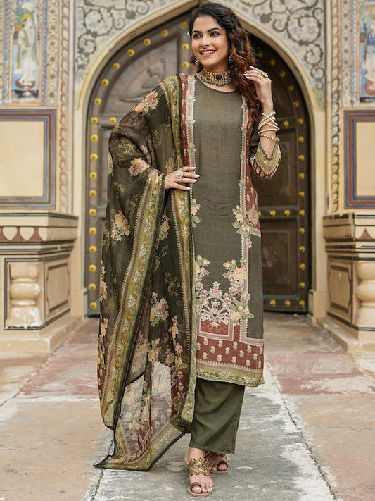 SCAKHI Floral Printed Regular Kurta with Trousers & Dupatta