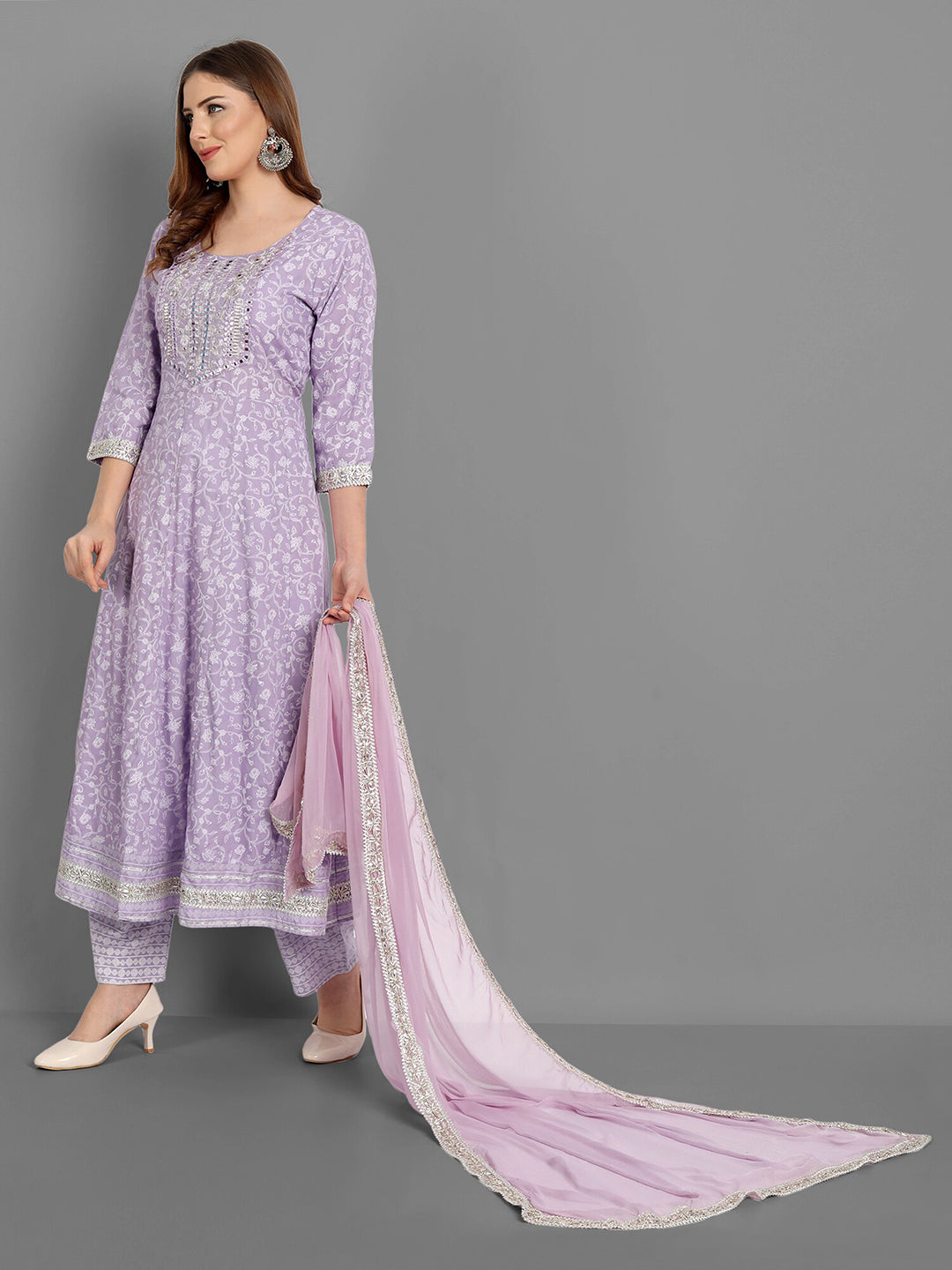 Singni Women Purple Ethnic Motifs Embroidered Mirror Work Kurta with Trousers & Dupatta