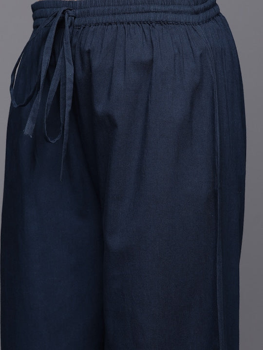 Varanga Women Dyed Pure Cotton Kurta With Palazzos & With Dupatta