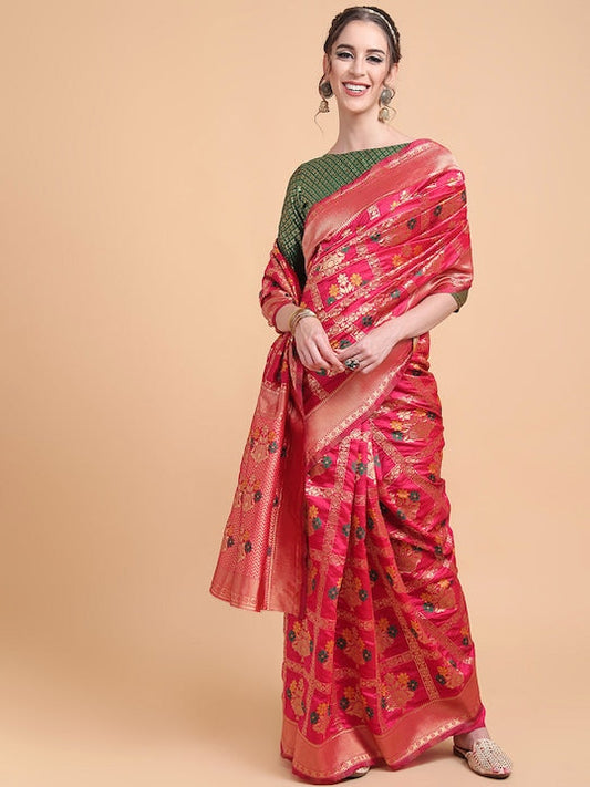 Sangria Pink Woven Design Zari Silk Blend Banarasi Saree