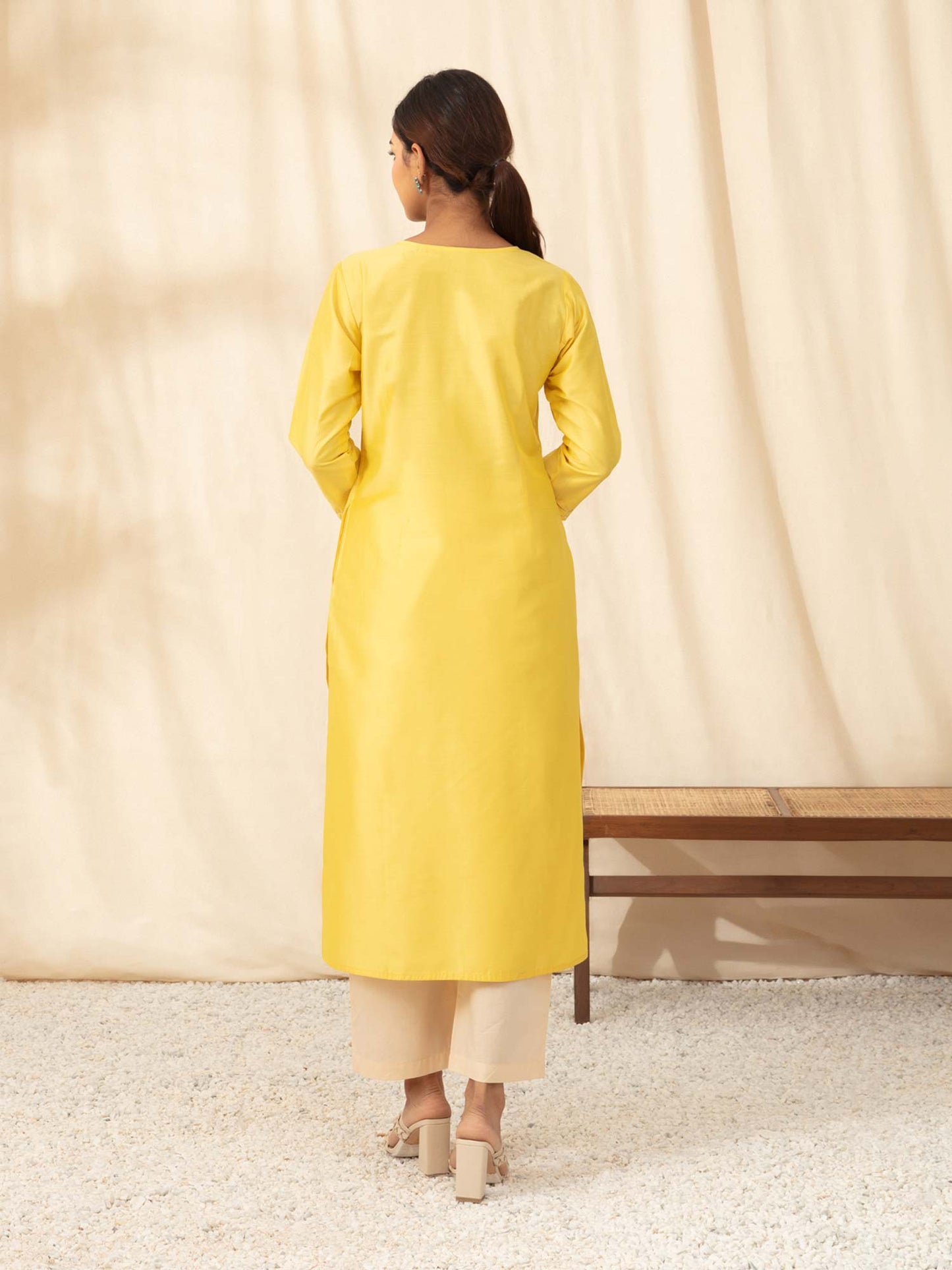 Likha Yellow straight Kurta with Embroidered Mughal Buttis LIKKUR85