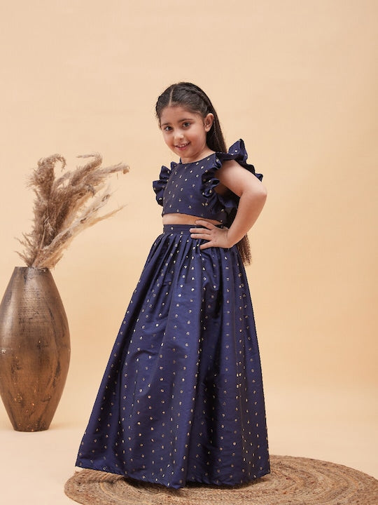 Vastramay Girls Woven Design Ready to Wear Crop Top And Skirt Set