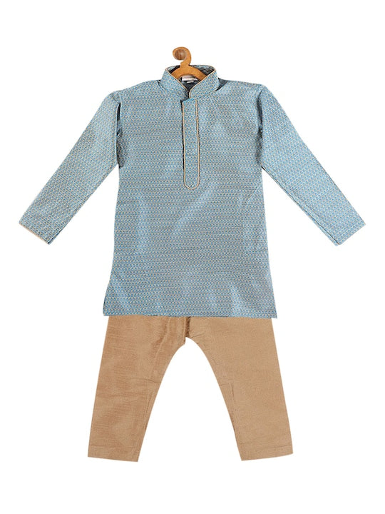 Vastramay Sishu Infant Boys Blue & Rose Gold Silk Blend Kurta & Pyjamas