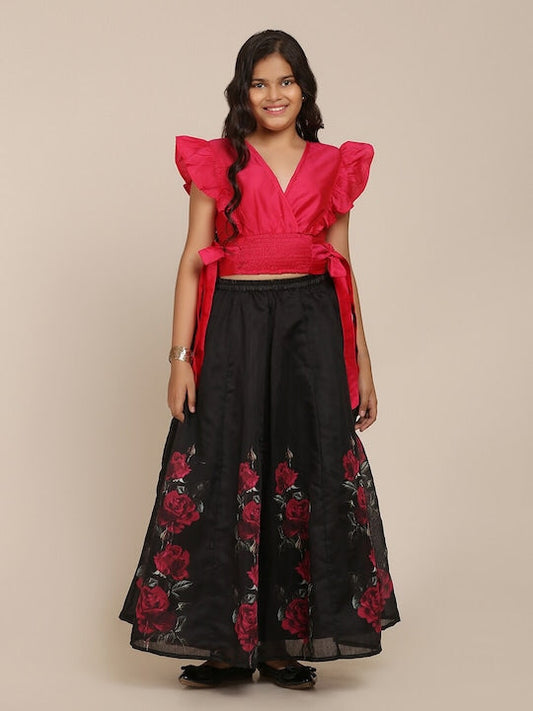 Bitiya by Bhama Girls Pink & Black Ready to Wear Lehenga