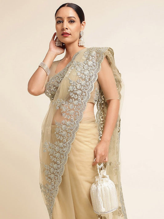 Kasee Floral Embroidered Net Saree